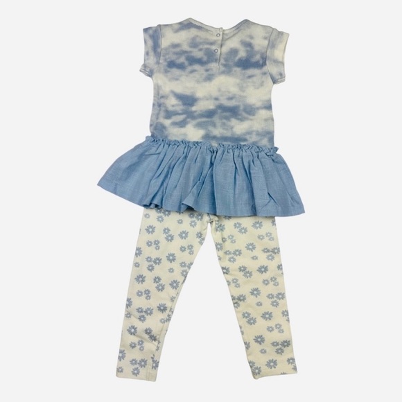 Jessica Simpson Waffle Knit Ruffle Tie Dye Shirt And Floral Pant Set Size 12m - Picture 2 of 4